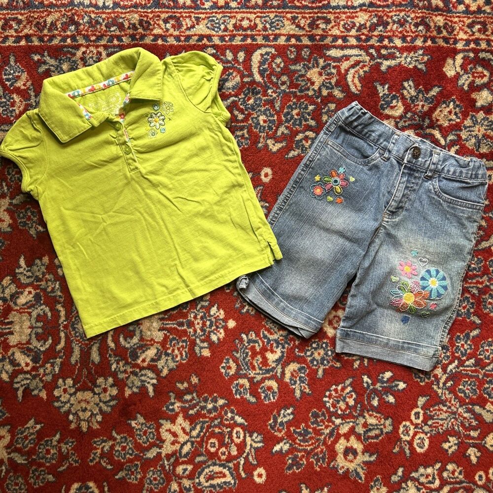 Arizona Jeans Denim Girls Embroidered Jeans Shirt Set Flowers Y2K 3T